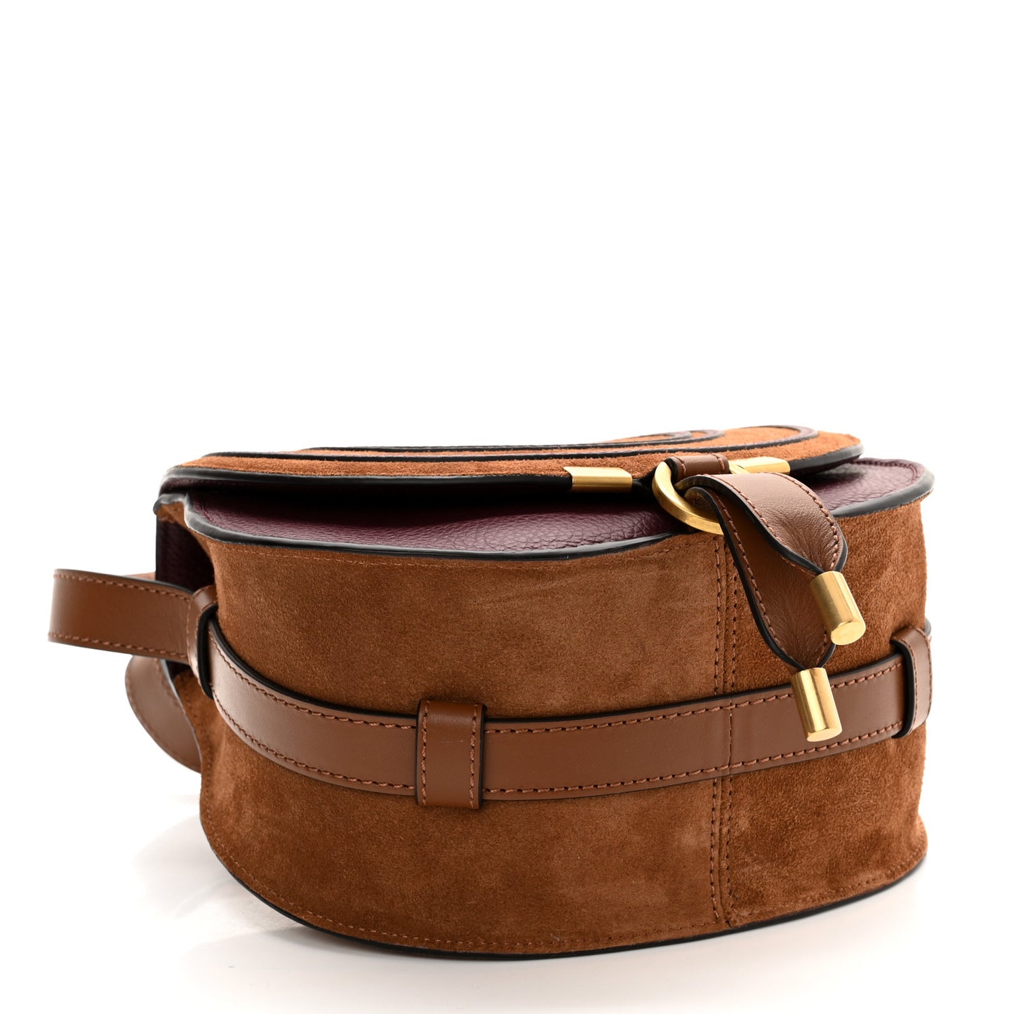 Suede Calfskin Mini Marcie Round Crossbody Bag Tan