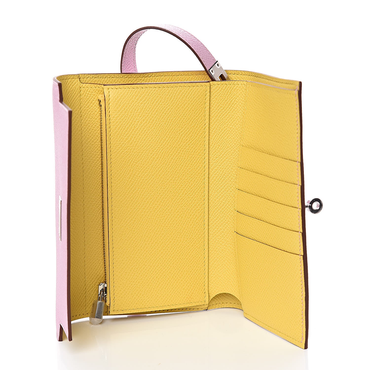 Hermes Epsom Medium Kelly Wallet Mauve Sylvestre Jaune de Naples 5 of 8