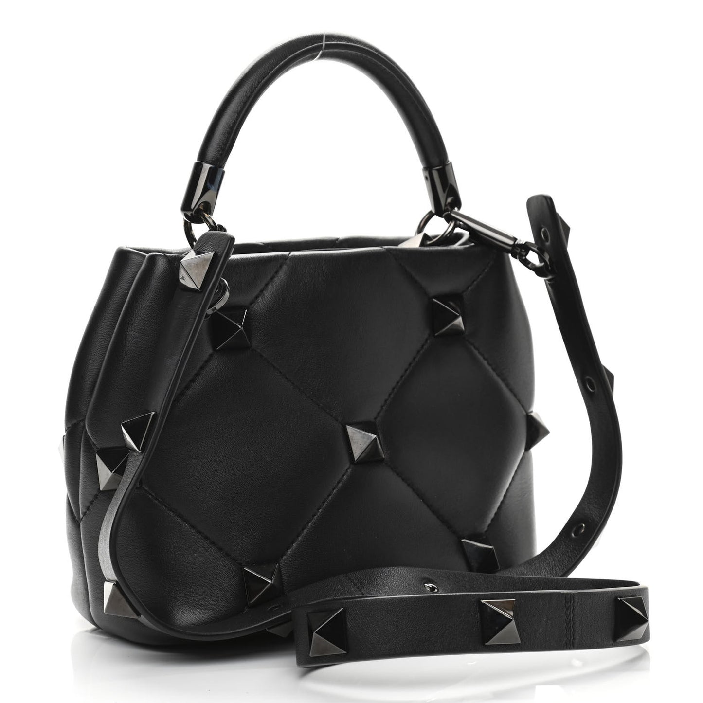 Nappa Monochrome Small Roman Stud The Handle Bag Black
