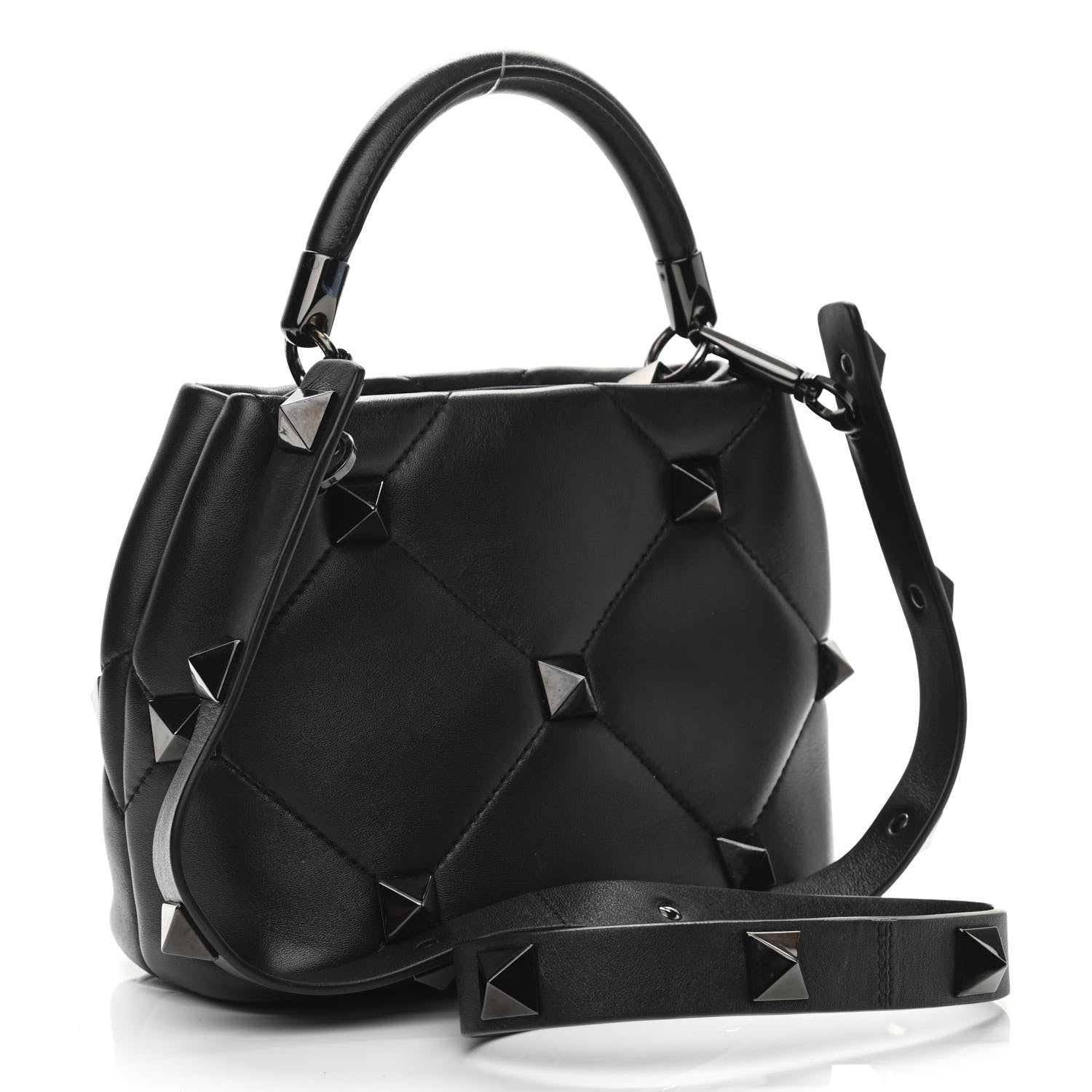 Valentino Garavani Nappa Monochrome Small Roman Stud The Handle Bag Black 3 of 11