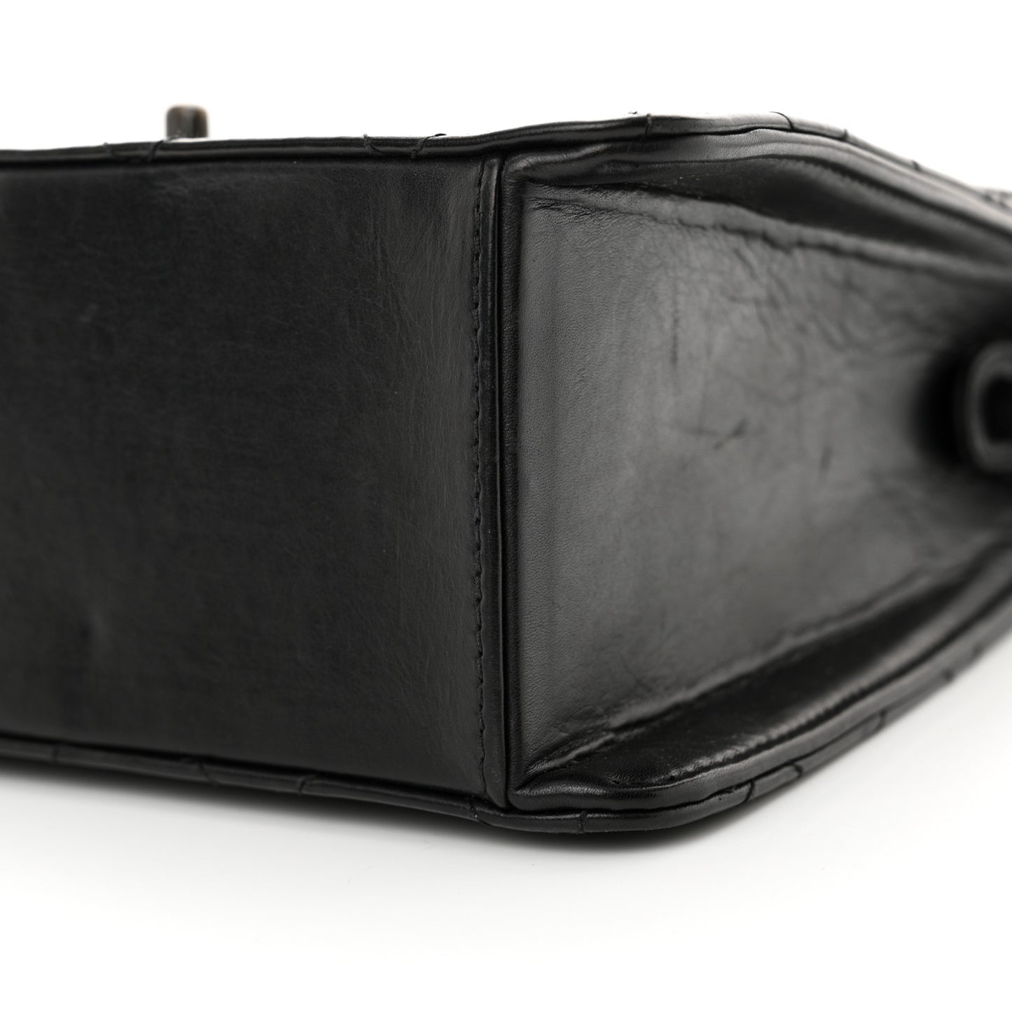Lambskin Stitched Shoulder Flap Bag Black