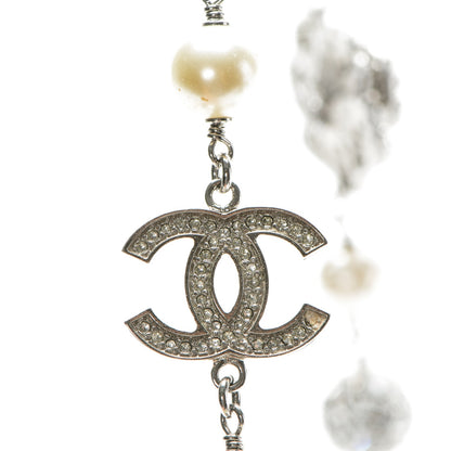 Chanel Pearl Crystal Camellia CC Long Necklace Silver 6 of 6
