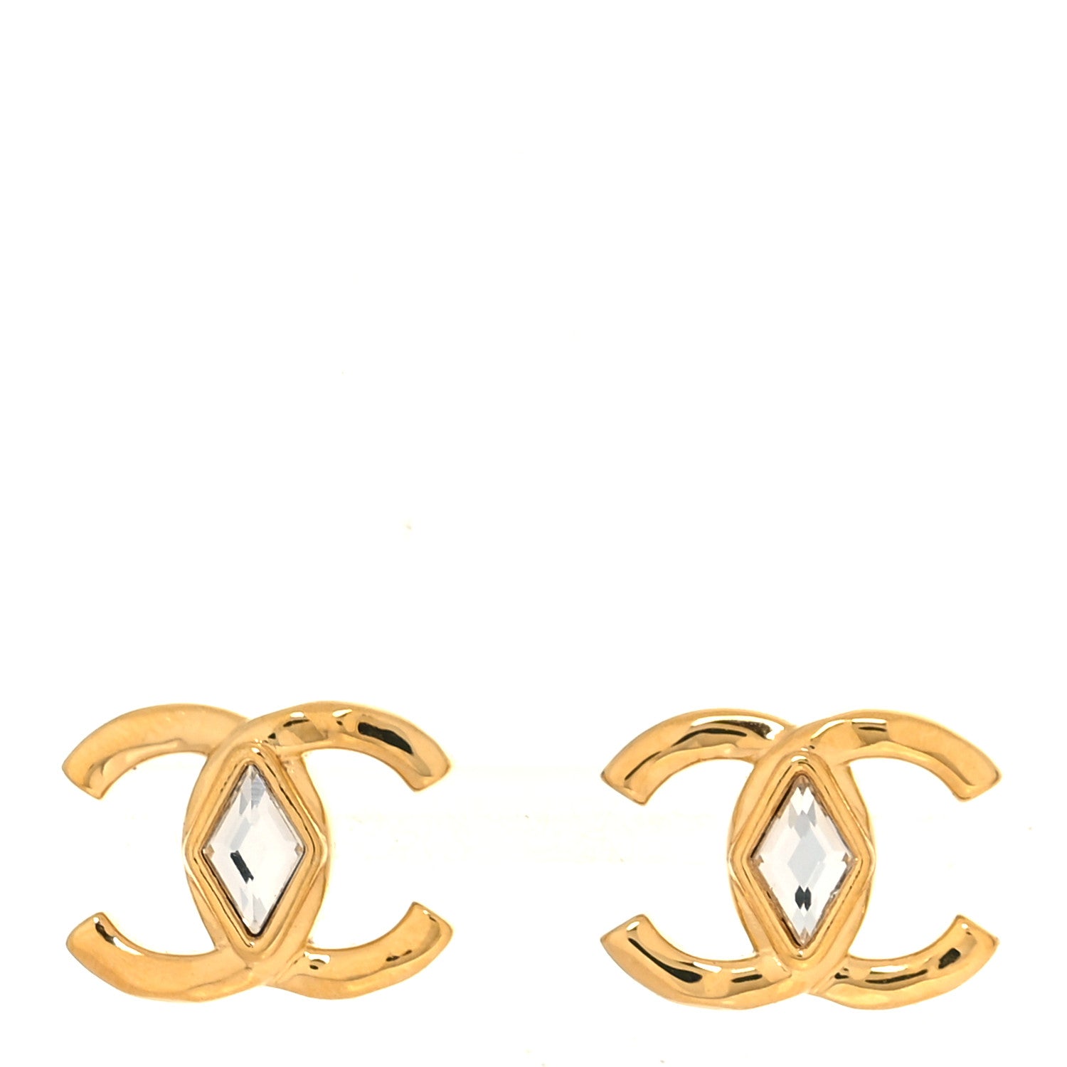 Chanel Metal Crystal CC Marquise Earrings Gold 1 of 5