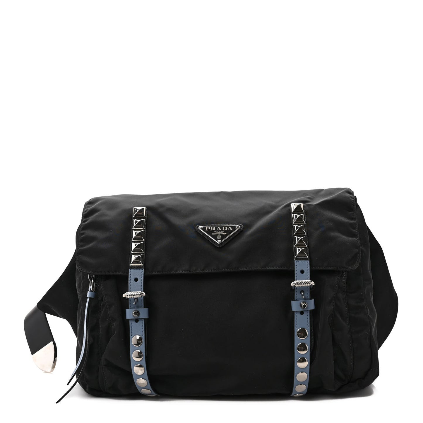 Nylon New Vela Studded Messenger Bag Black