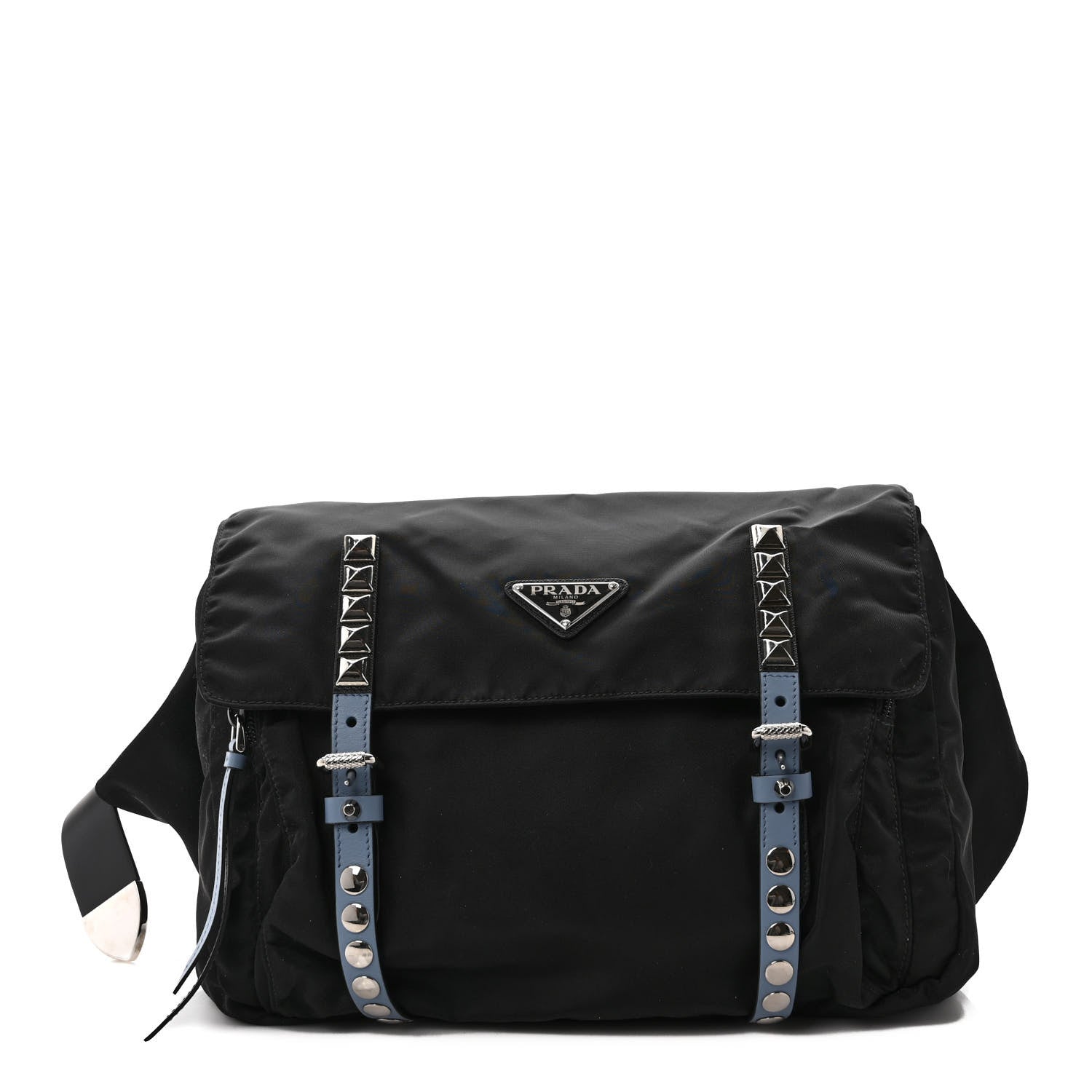 Prada Nylon New Vela Studded Messenger Bag Black 1 of 8