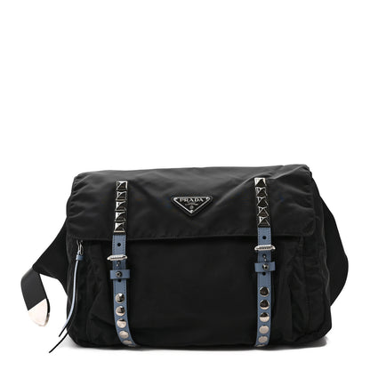 Prada Nylon New Vela Studded Messenger Bag Black 1 of 8