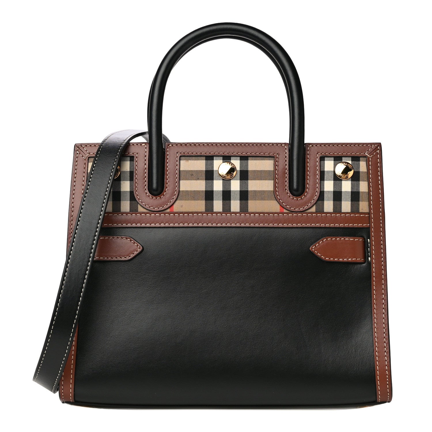 Burberry Calfskin Vintage Check Mini Two Handle Title Bag Black 1 of 11