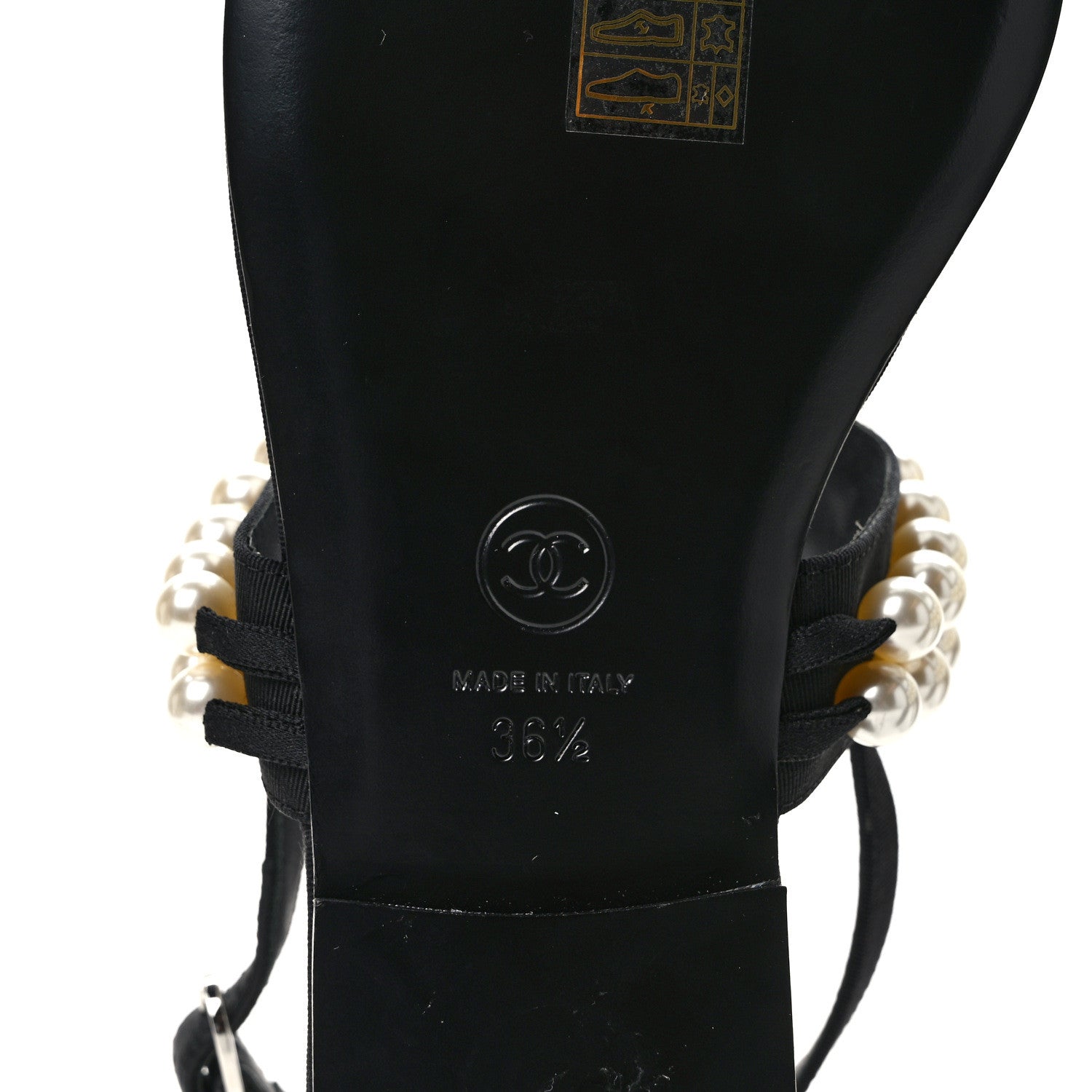 Chanel Grosgrain Pearl CC Sandals 36.5 Black 6 of 9