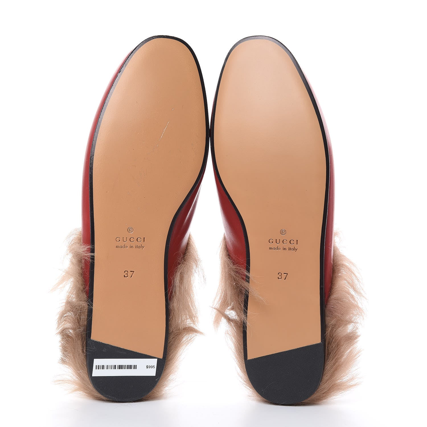 Gucci Betis Glamour Calfskin Fur Womens Princetown Slippers 37 Hibiscus Red Naturale 11 of 13