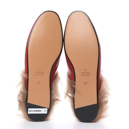 Gucci Betis Glamour Calfskin Fur Womens Princetown Slippers 37 Hibiscus Red Naturale 11 of 13