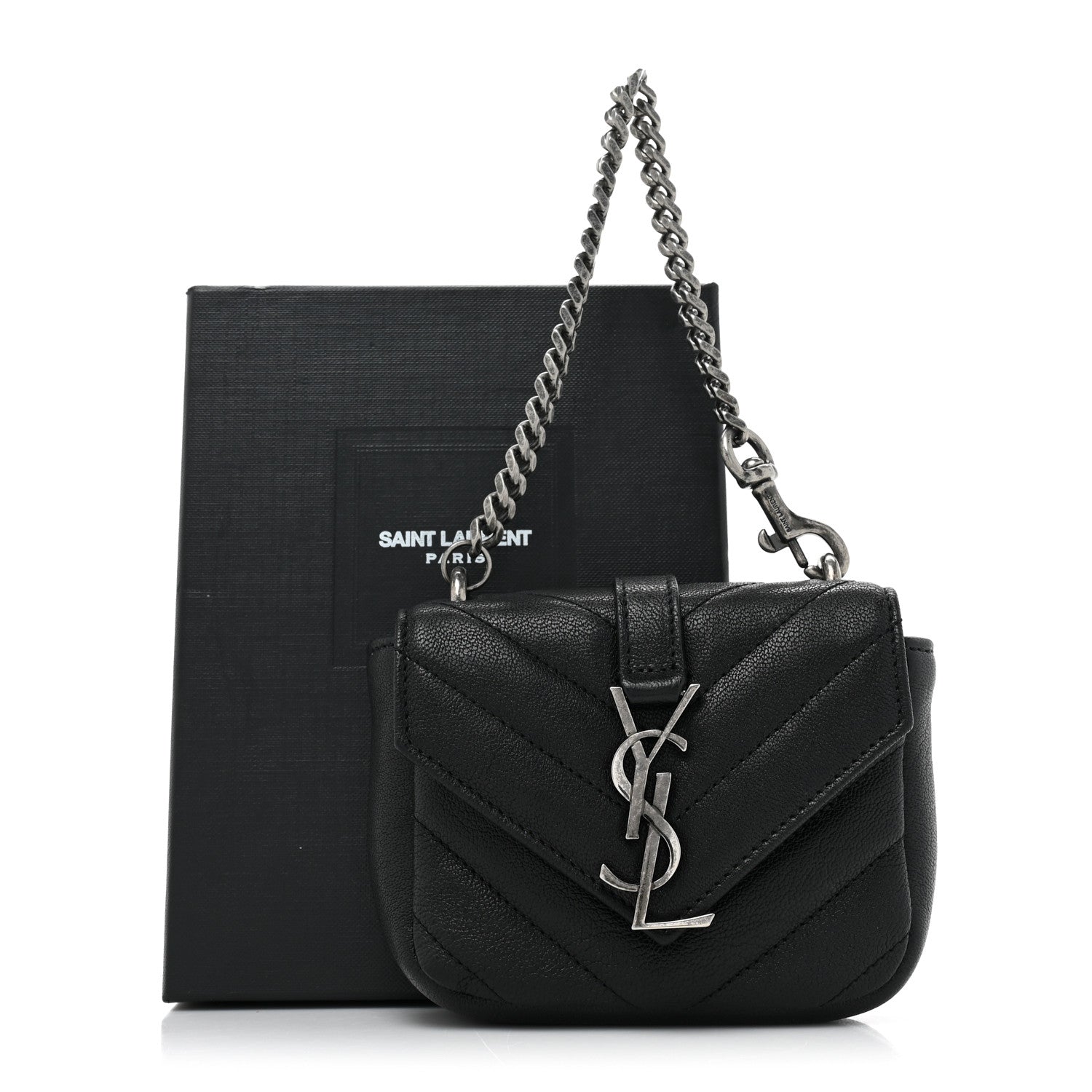 Saint Laurent Sheepskin Matelasse Chevron Monogram Mini College Bag Black 10 of 10