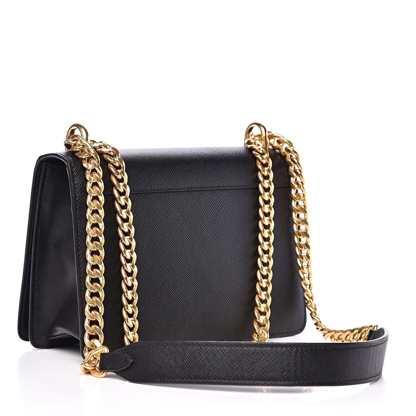 Saffiano Soft Calfskin Chain Crossbody Bag Black