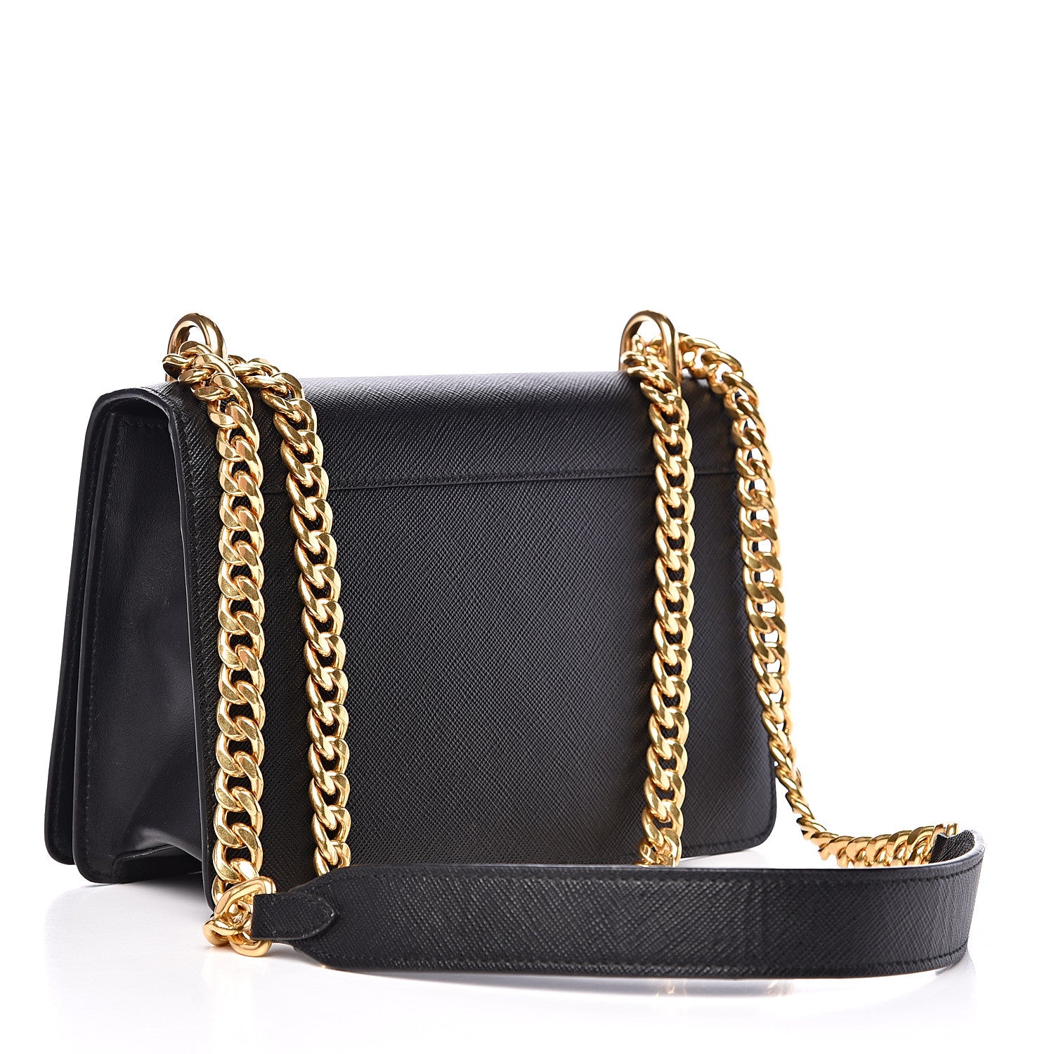 Prada Saffiano Soft Calfskin Chain Crossbody Bag Black 2 of 9