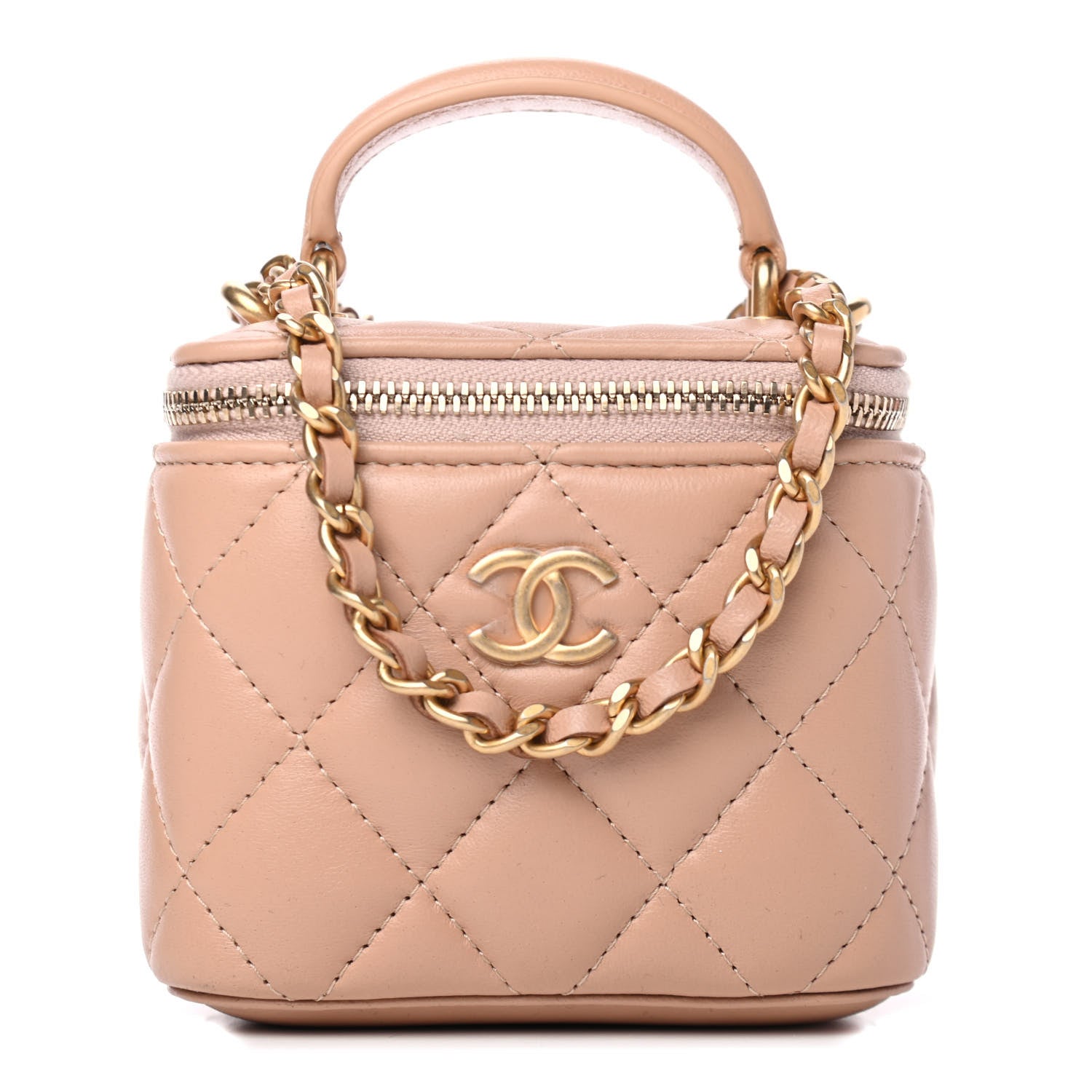 Chanel Lambskin Quilted Top Handle Mini Vanity Case With Chain Beige 1 of 4