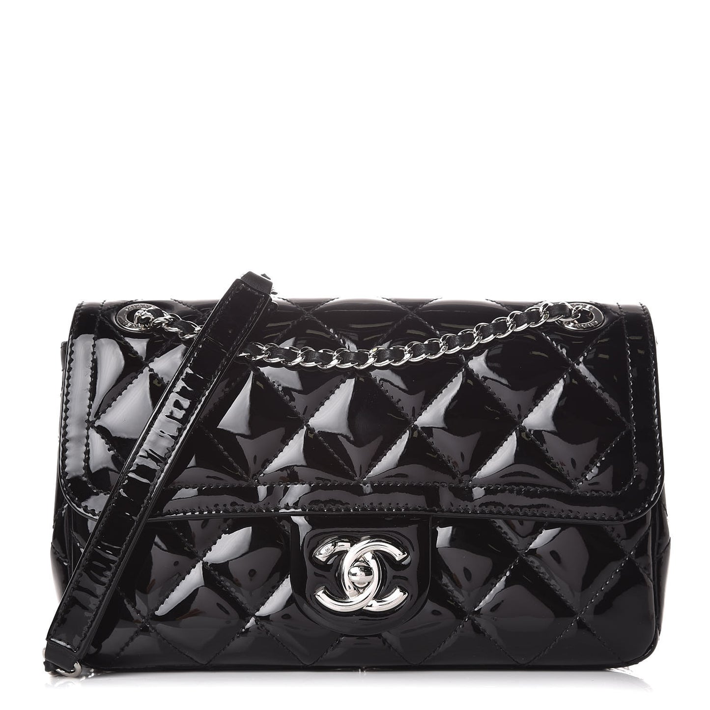 Patent Quilted Small Coco Shine Flap Black