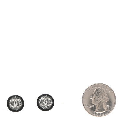 Chanel Resin Crystal CC Earrings Black Silver 2 of 4