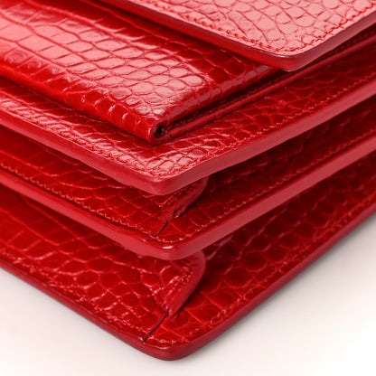 Saint Laurent Calfskin Crocodile Embossed Medium Monogram Sunset Rouge Eros 9 of 9