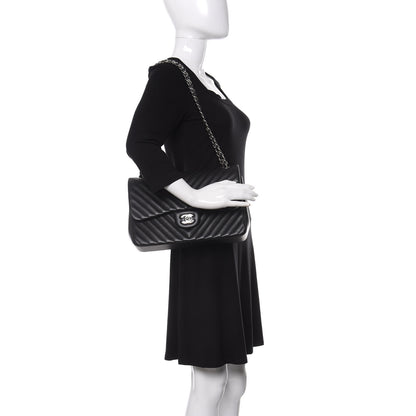 Chanel Lambskin Chevron Quilted Jumbo Double Flap Black 2 of 10