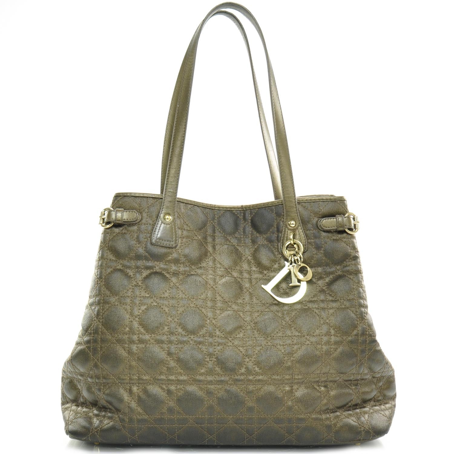 Christian Dior Coated Canvas Cannage Medium Panarea Tote Bronze 1 of 7