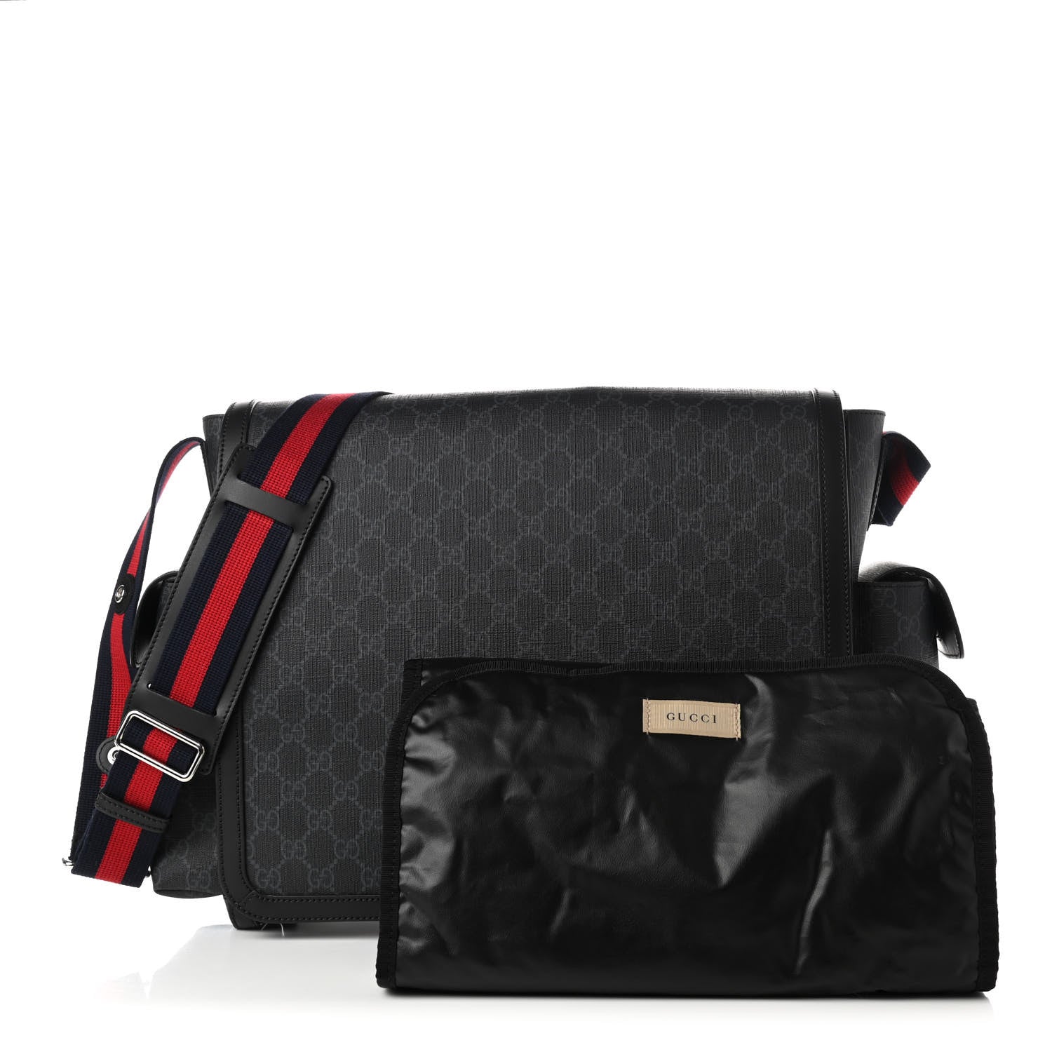 Gucci GG Supreme Monogram Web Messenger Diaper Bag Black Grey 1 of 11