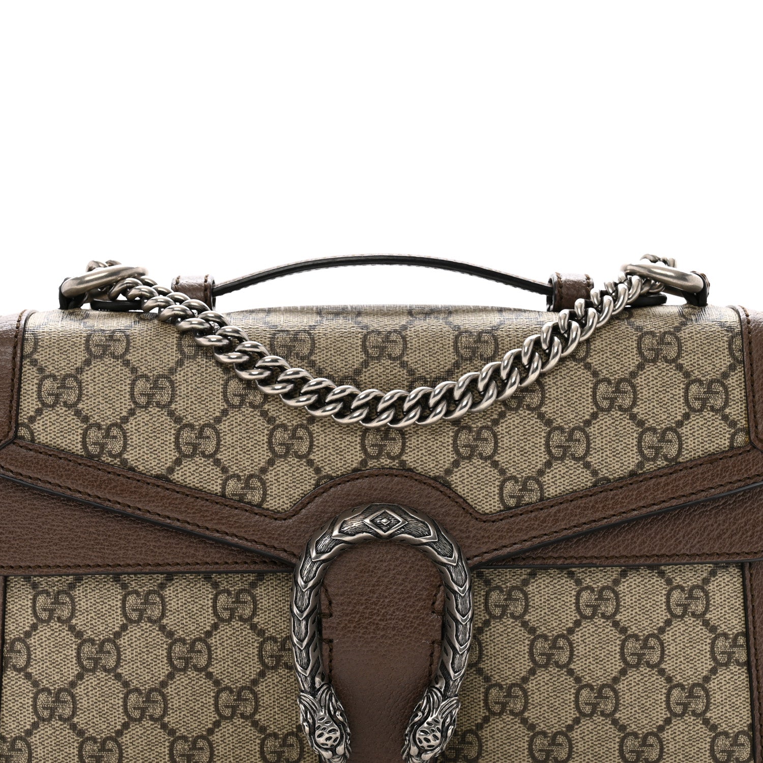 Gucci GG Supreme Monogram Textured Dollar Calfskin Top Handle Dionysus Shoulder Bag Beige Ebony New Acero 8 of 10
