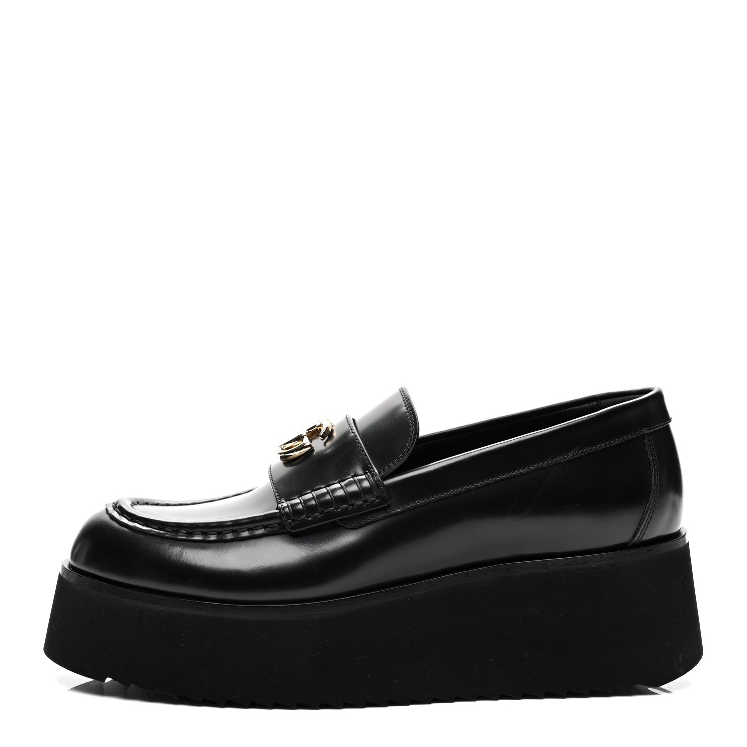 Gucci Calfskin Millennial Ribot Womens GG Wedge Platform Loafers 38 Black 1 of 9