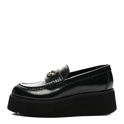 Gucci Calfskin Millennial Ribot Womens GG Wedge Platform Loafers 38 Black 1 of 9