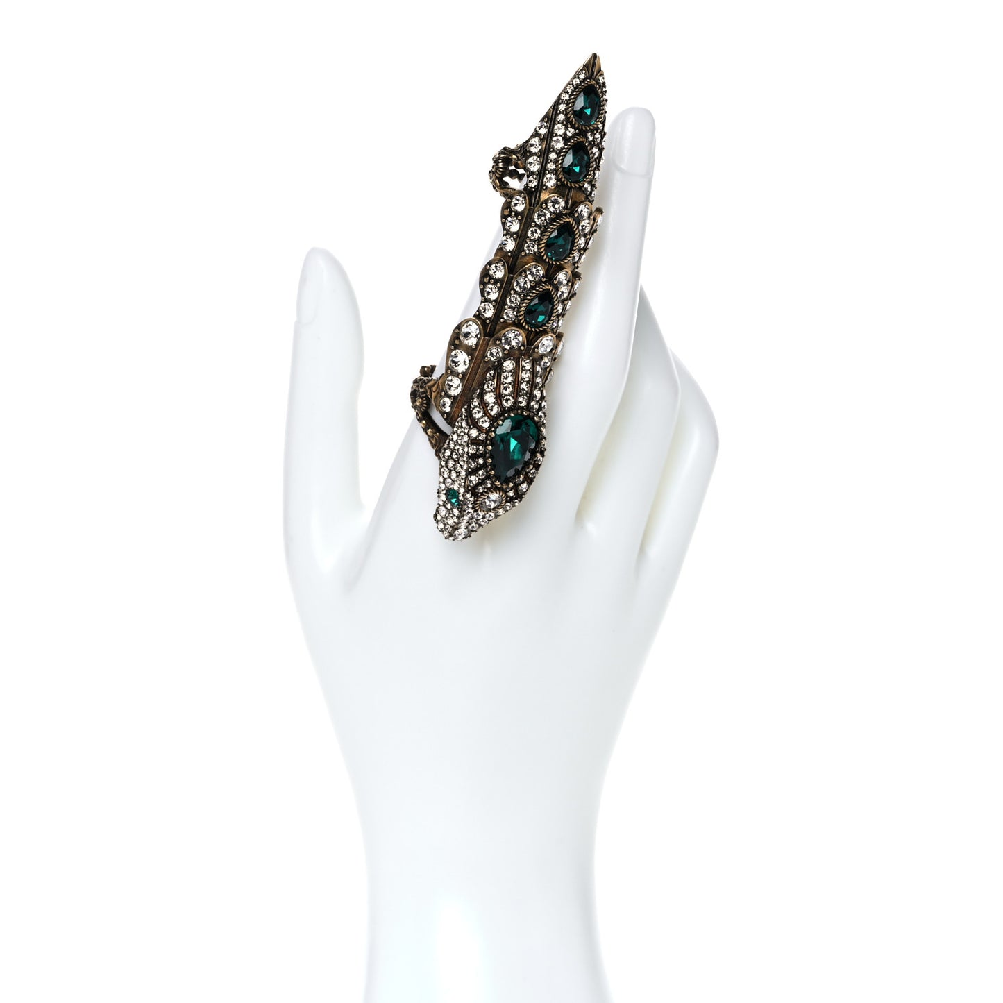 Metal Crystal Snake Finger Ring Aged Gold