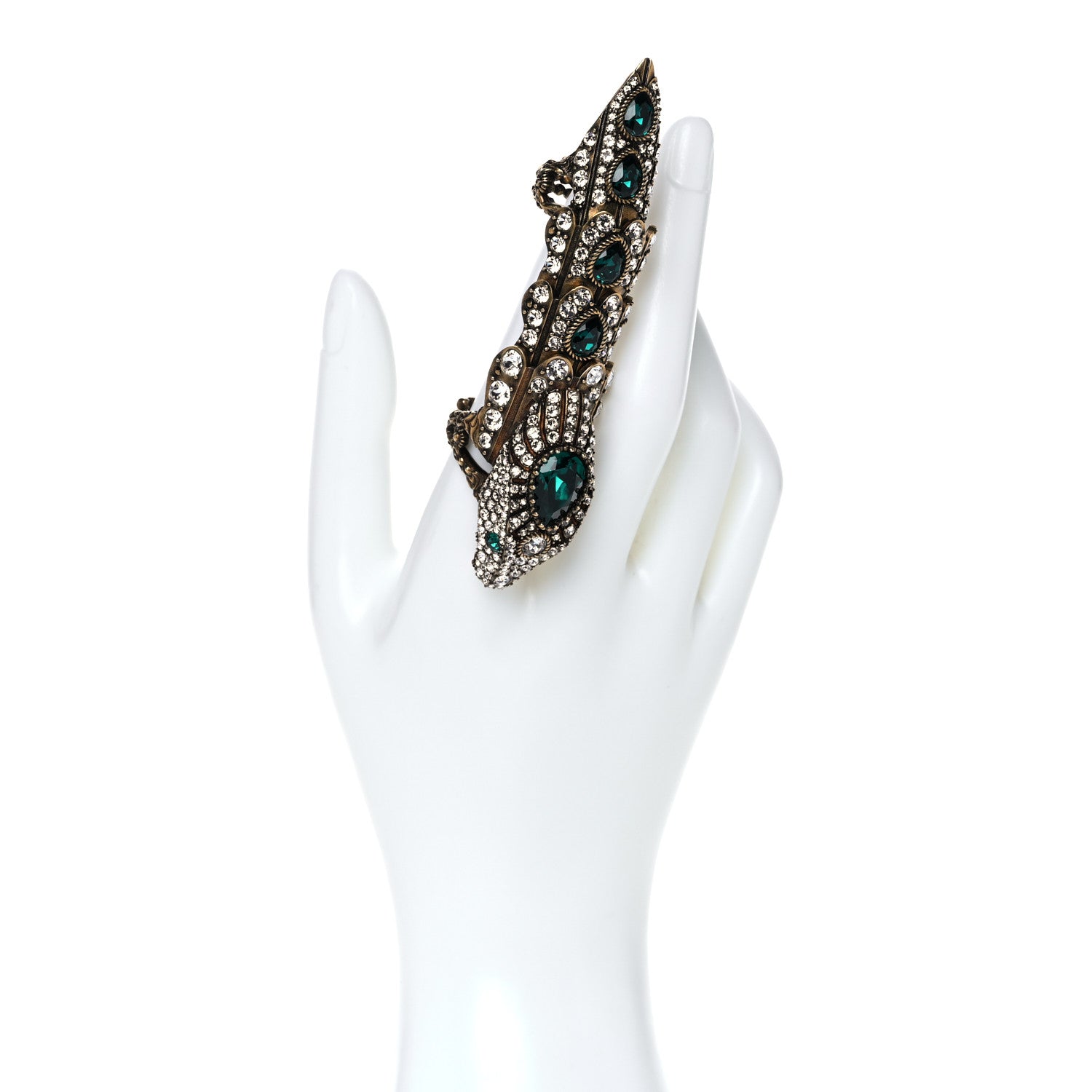 Gucci Metal Crystal Snake Finger Ring Aged Gold 2 of 5
