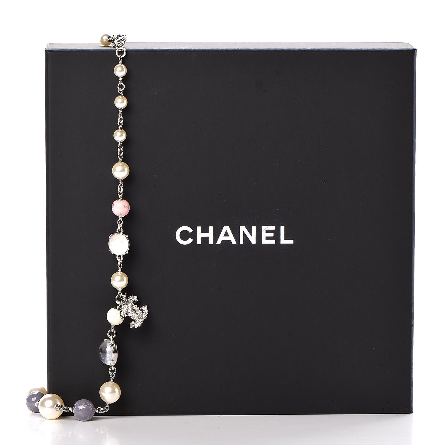 Chanel Pearl Bead Crystal CC Short Necklace Pink Grey Silver 7 of 7