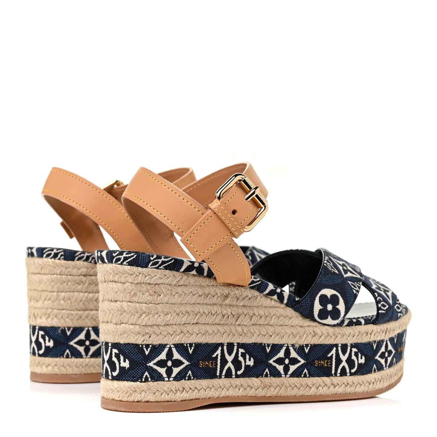 Jacquard Calfskin Since 1854 Boundary Wedge Sandals 37.5 Blue