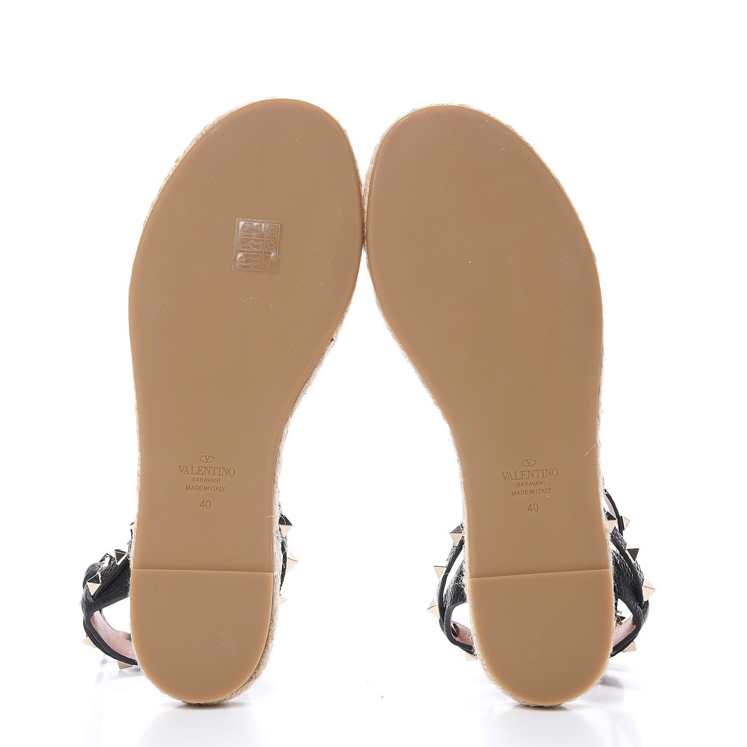 Valentino Garavani Grained Calfskin Rockstud Ankle Strap Espadrille Flat Sandals 40 Black 5 of 8
