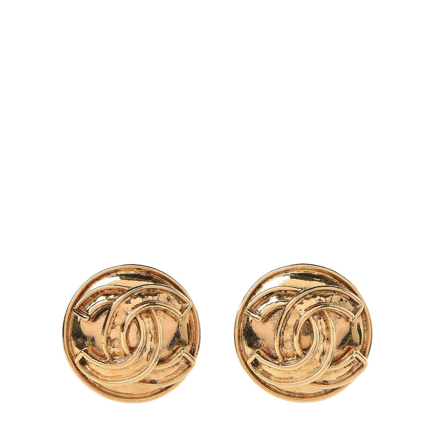 CC Button Clip On Earrings Gold