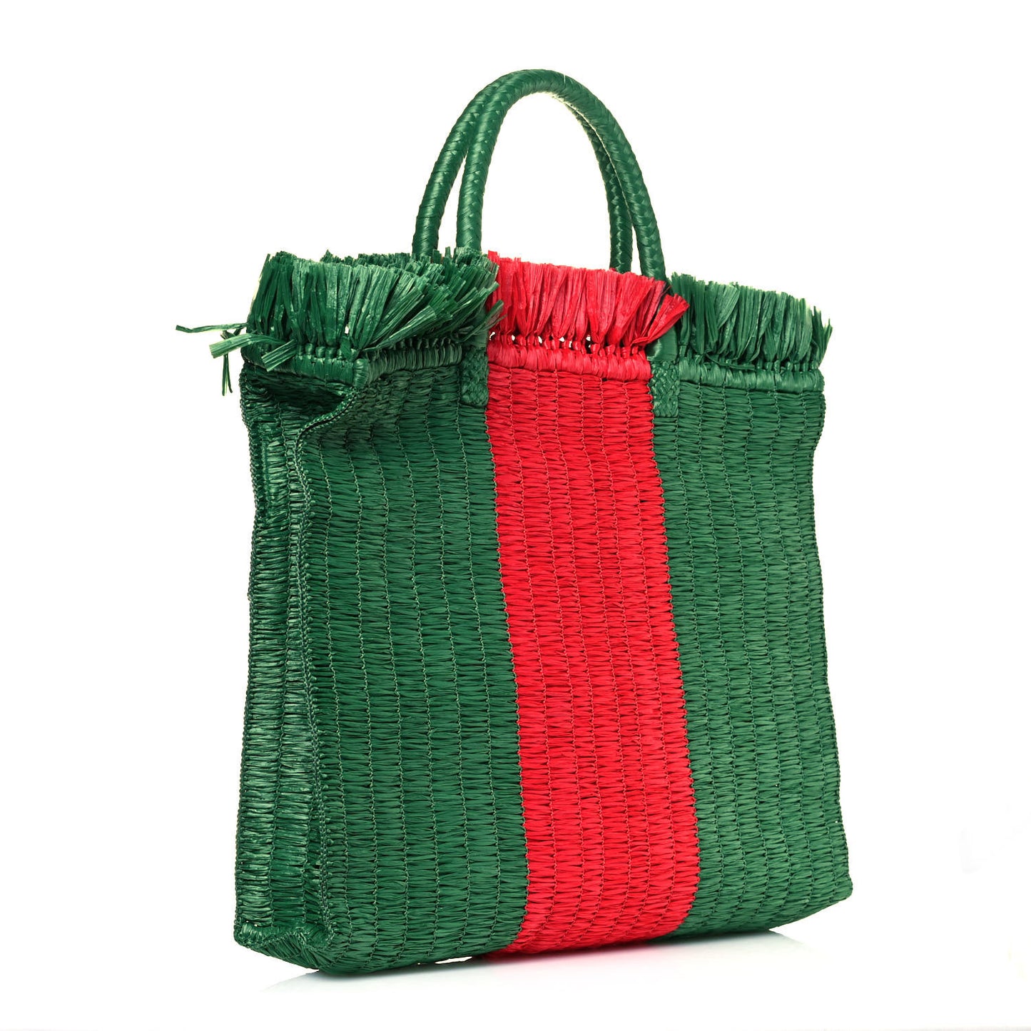 Raffia Linen Web Cestino Tote Bag Red Green