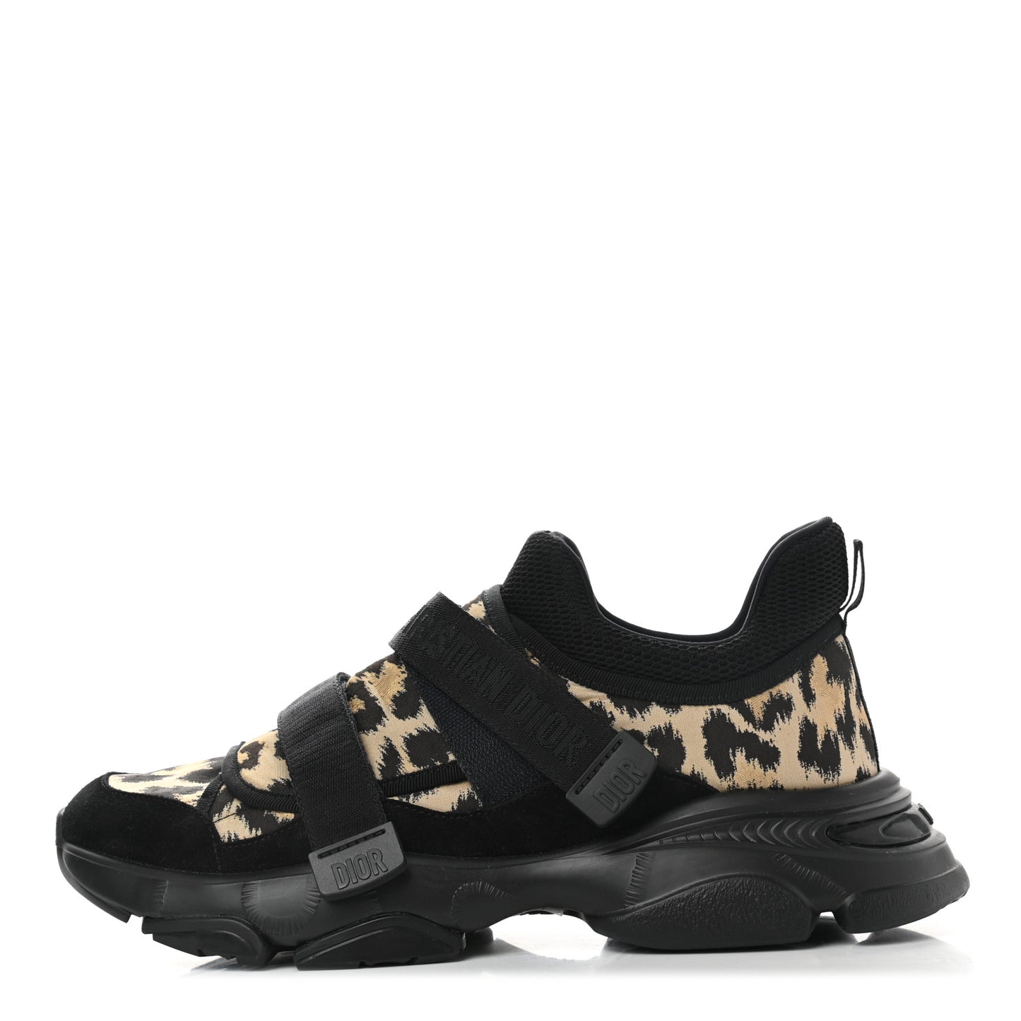 Technical Fabric Nylon Leopard Print Womens D-Wander Sneakers 41 Black