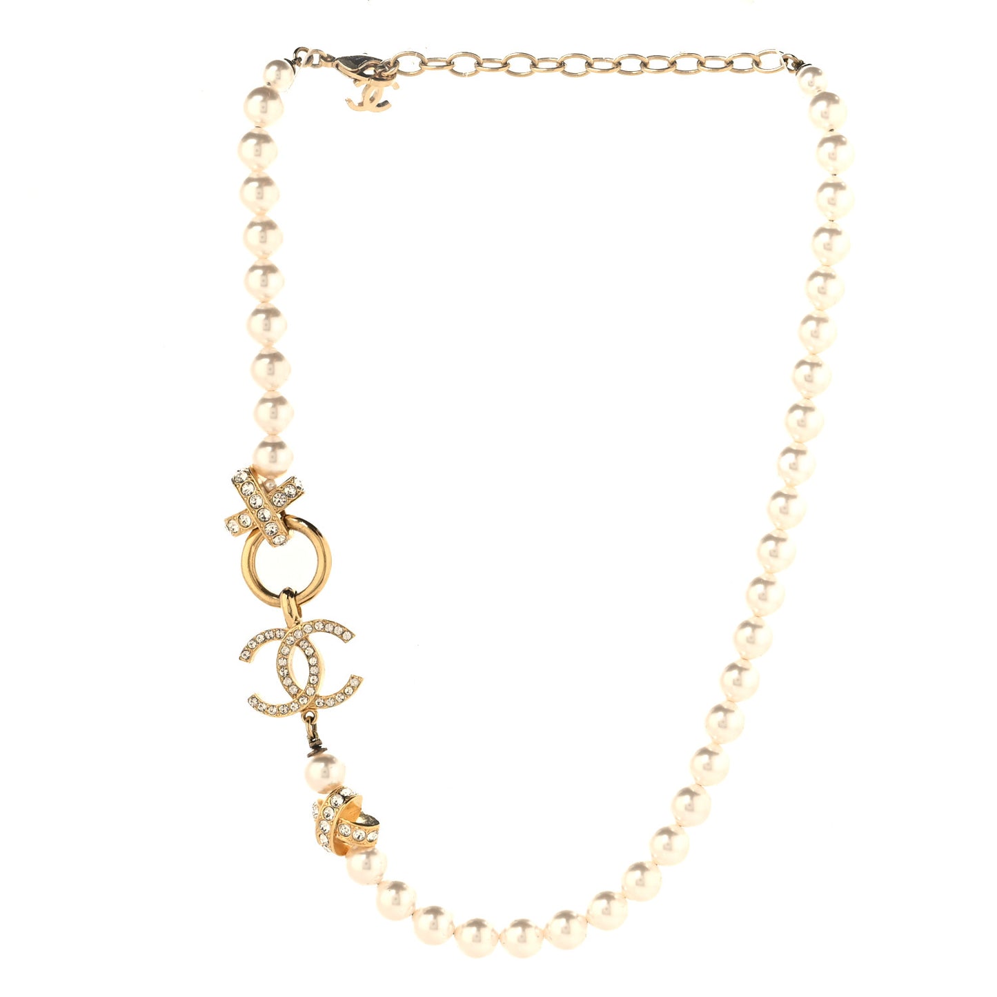 Pearl Crystal CC X Choker Necklace Gold White