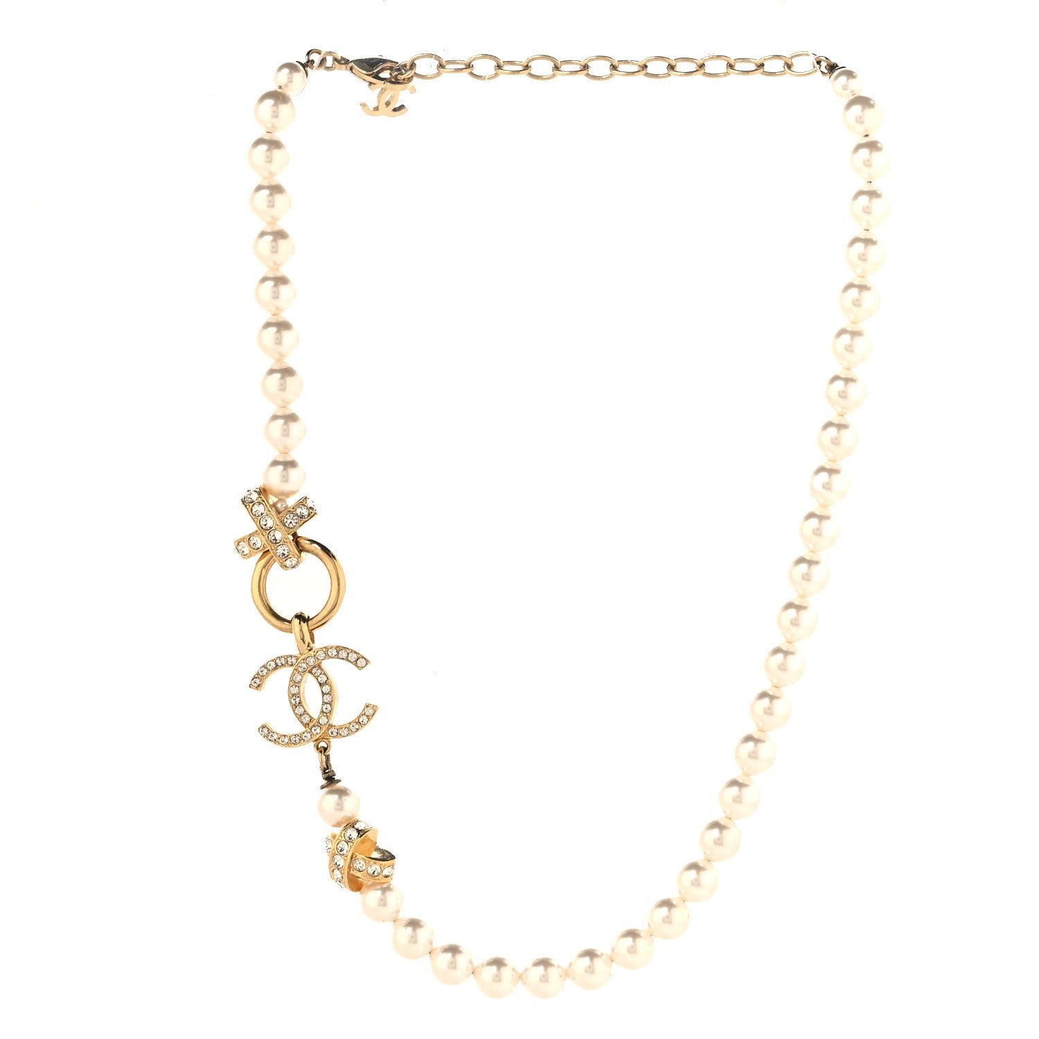 Chanel Pearl Crystal CC X Choker Necklace Gold White 3 of 5