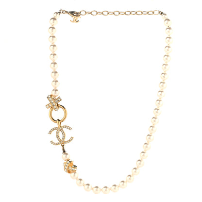 Chanel Pearl Crystal CC X Choker Necklace Gold White 3 of 5