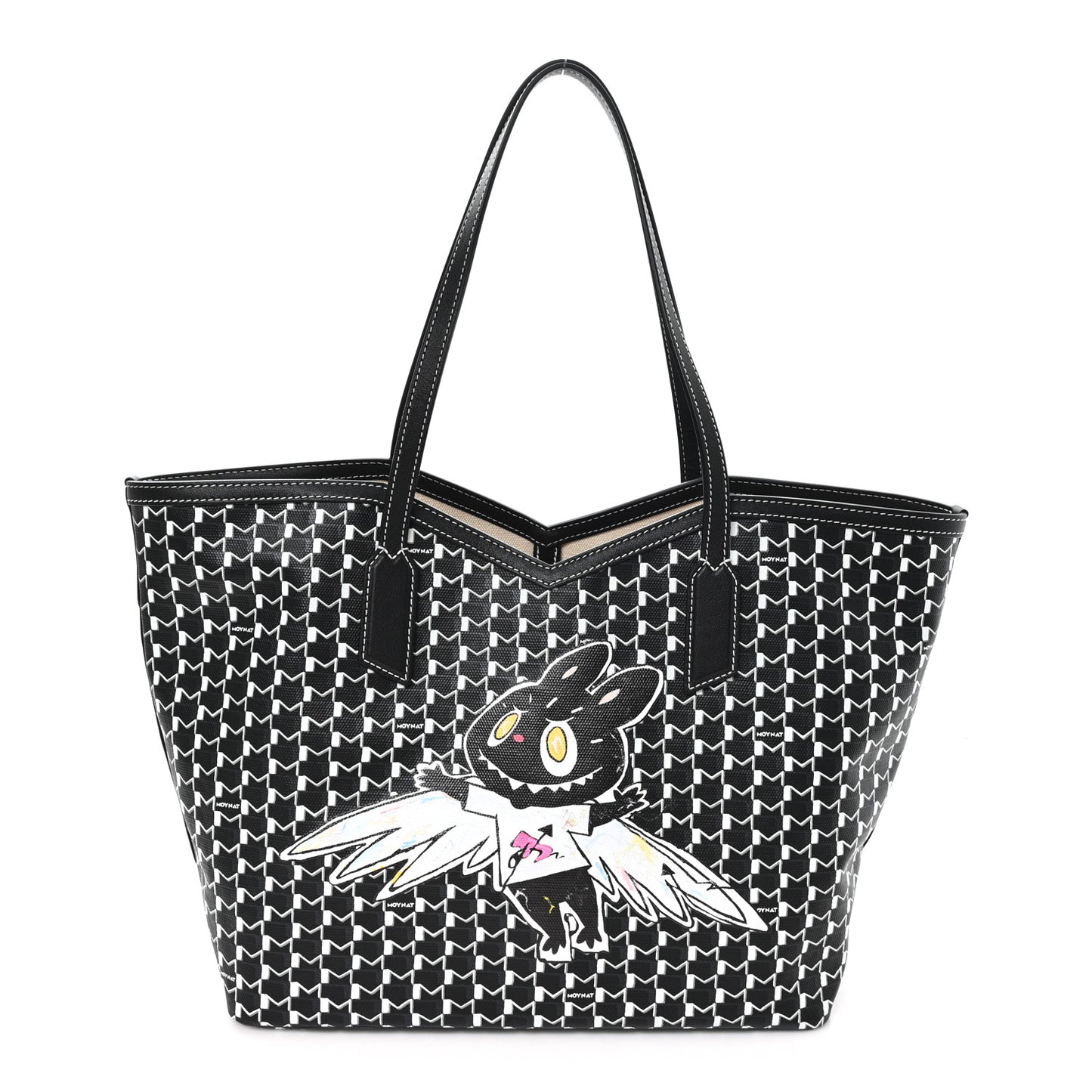 X KASING LUNG Calfskin Canvas M Labubu Tote MM Black