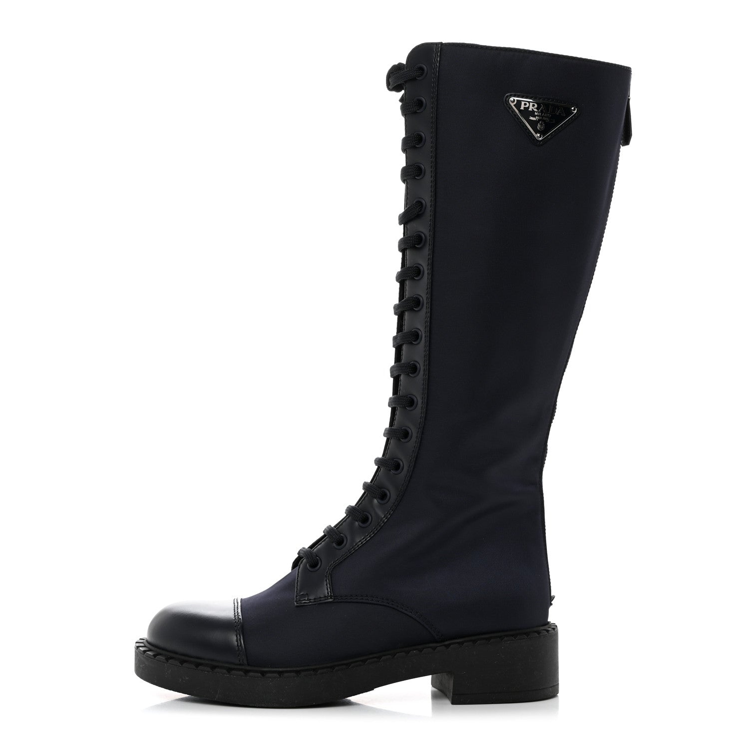 Prada Re-Nylon Spazzolato Rois Metal Triangle Logo Tall 50mm Combat Boots 36.5 Bleu 1 of 9