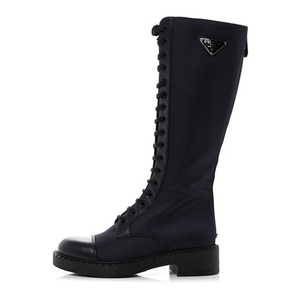Prada Re-Nylon Spazzolato Rois Metal Triangle Logo Tall 50mm Combat Boots 36.5 Bleu 1 of 9