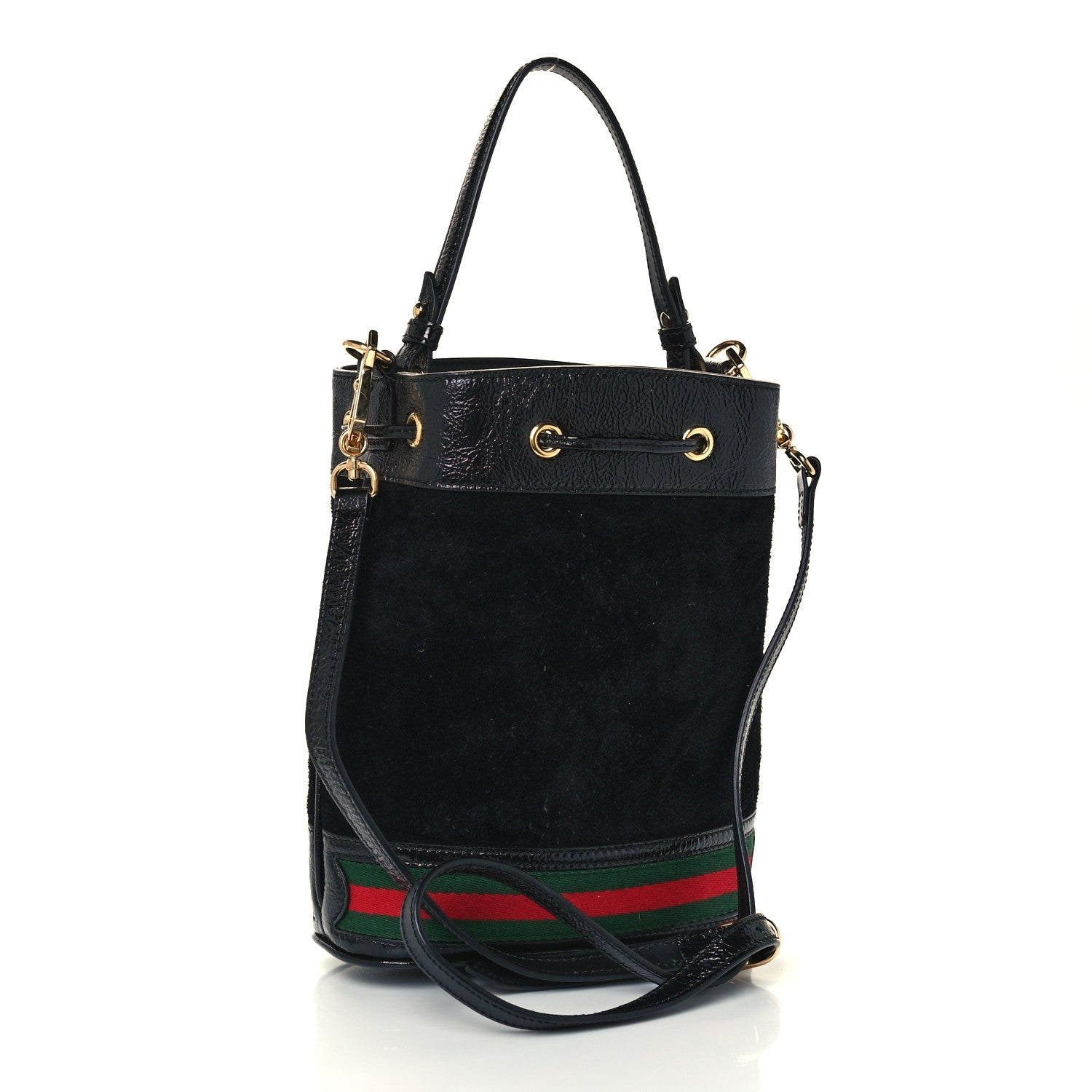 Gucci Suede Patent Web Small Ophidia Bucket Bag Black 3 of 11