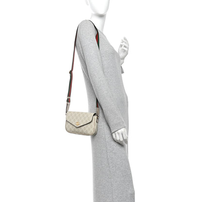 Gucci GG Supreme Monogram Textured Dollar Calfskin Web Mini Ophidia Envelope Shoulder Bag Beige Mystic White Oatmeal 2 of 11