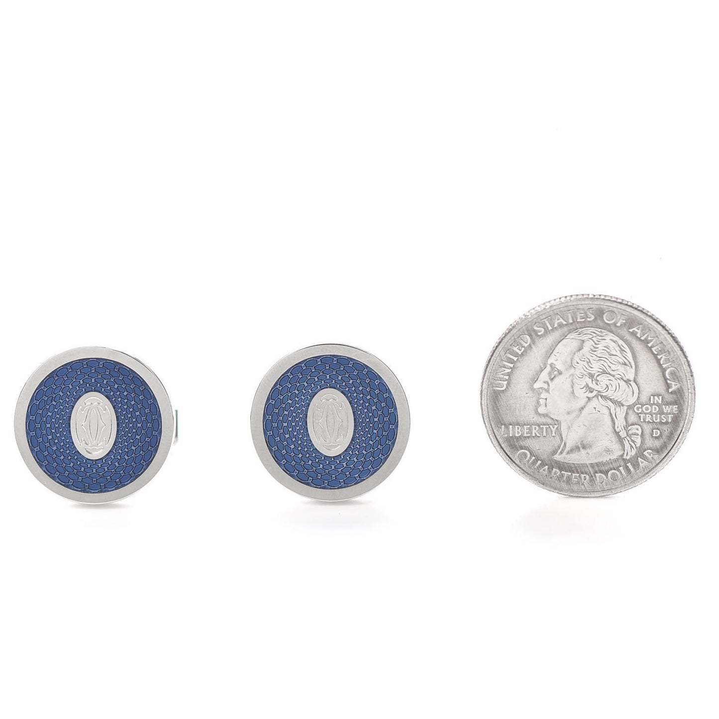 Sterling Silver Palladium Finish Double C Logo Rose Decor Cufflinks Blue