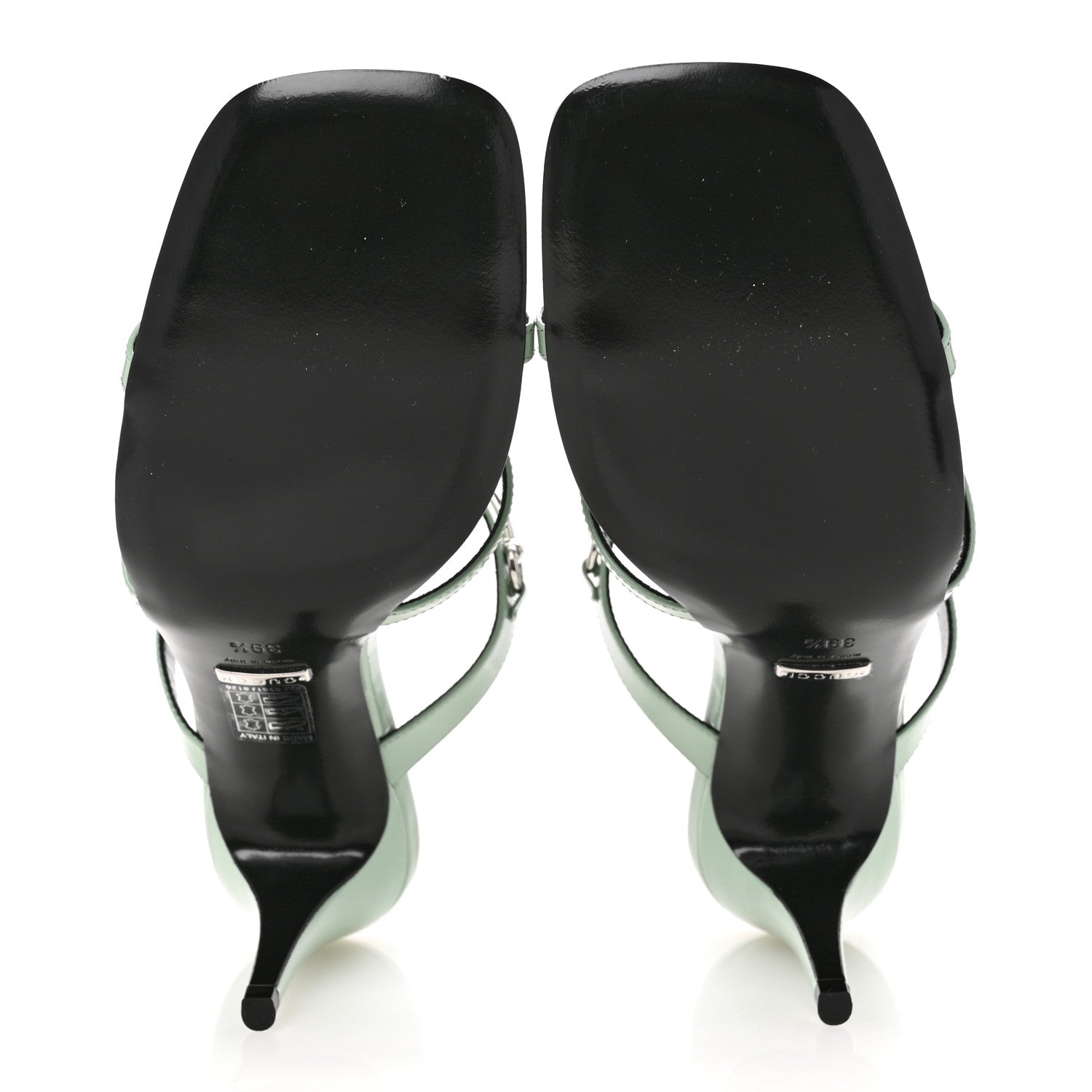 Gucci Regent Calfskin Horsebit Mid Heel Sandals 40 Mystic White 39.5 Pacific Green 6 of 10