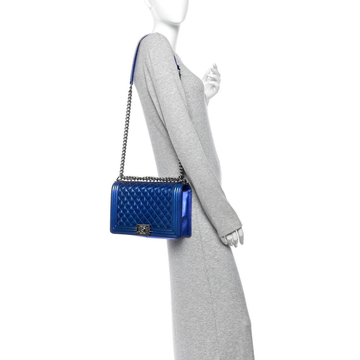Chanel Metallic Patent Quilted New Medium Boy Flap Blue 2 of 12