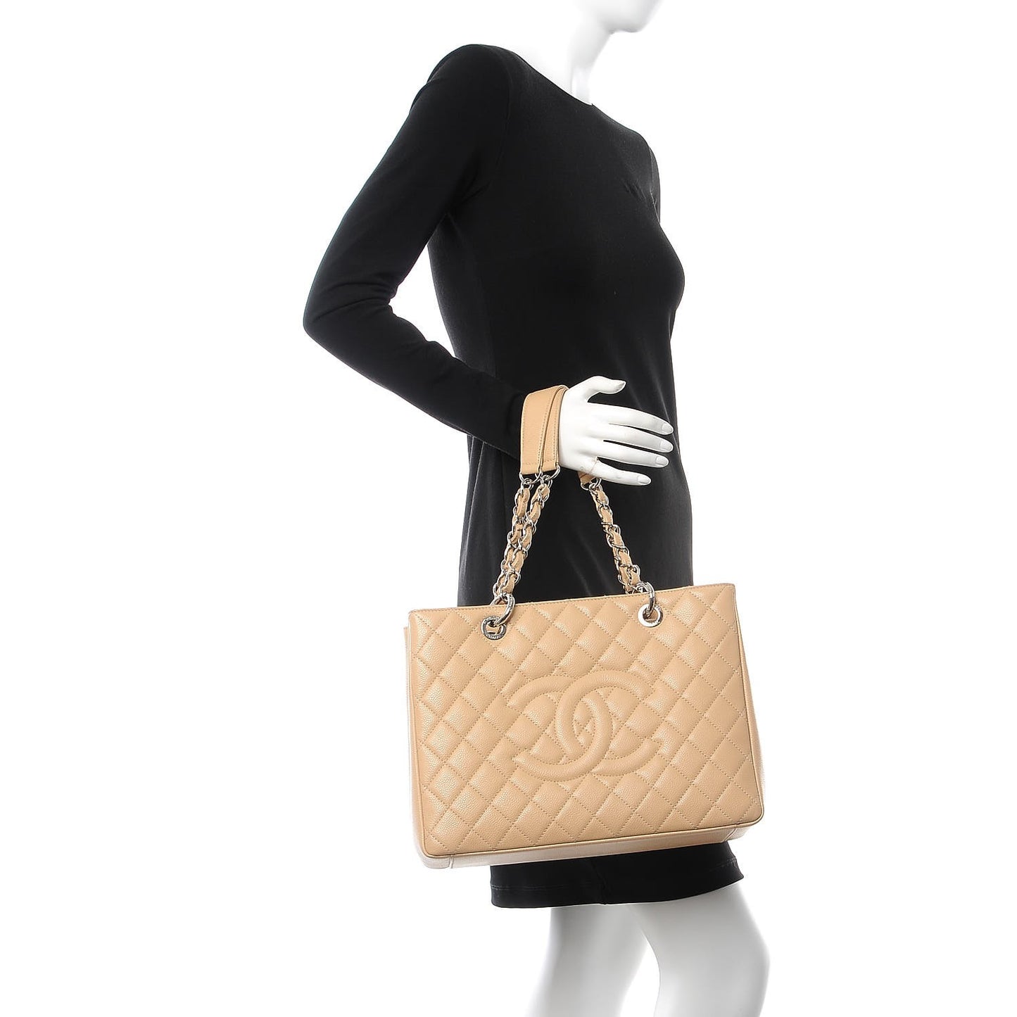 Caviar Quilted Grand Shopping Tote GST Beige Clair