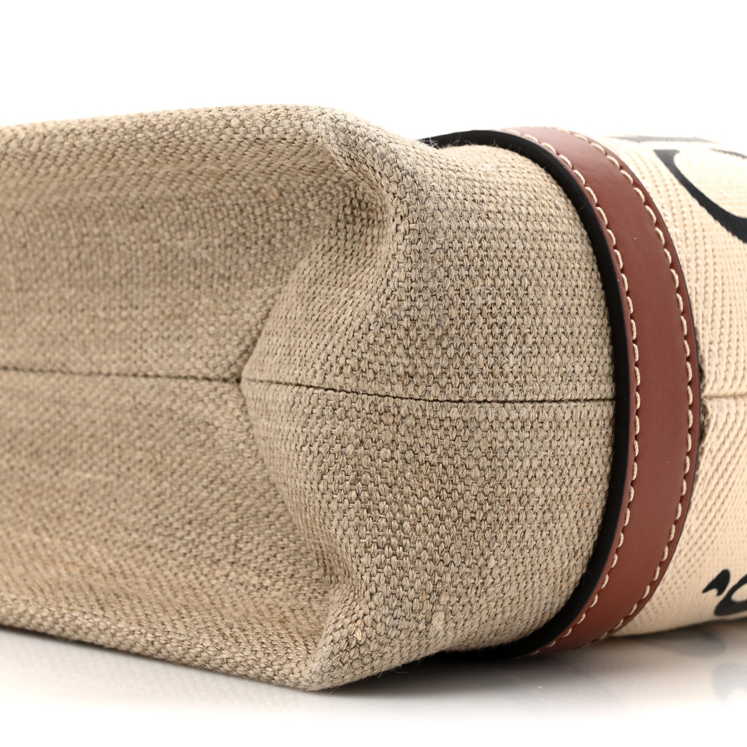 Chloe Linen Calfskin Small Woody Ribbon Tote With Strap White Brown 9 of 9