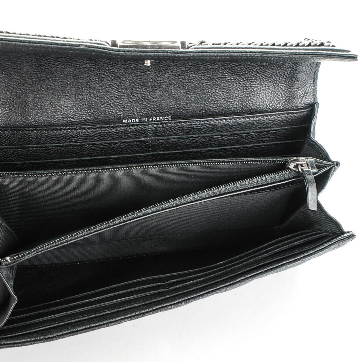 Calfskin Quilted Boy Chain Around Flap Wallet Black