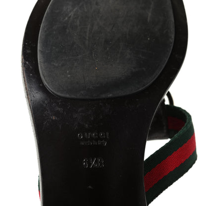 Gucci Nylon Calfskin Web Womens Thong Low Heel Sandals 6.5 Green Red Cocoa 9 of 10